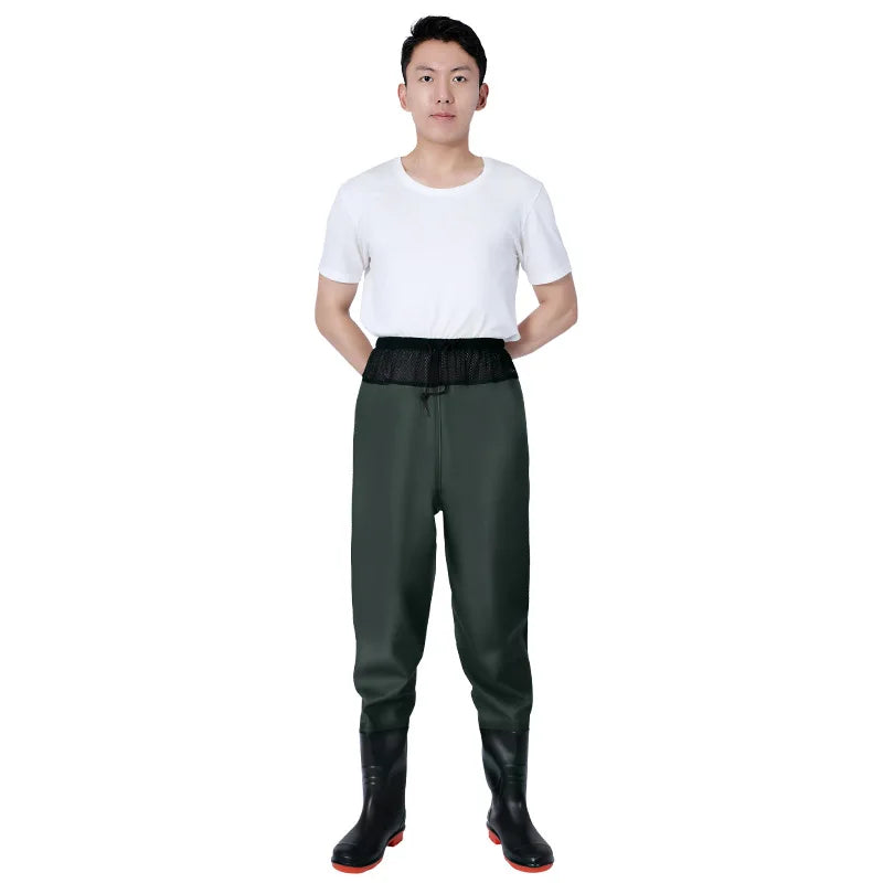 Thickened PVC Material Fishing Waders Pants Zipper Closure Outdoor Wading Unisex Half-length