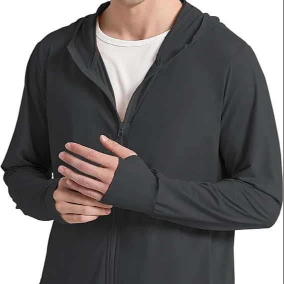 Men's UPF 50+ Sun Protection Outdoor Lightweight Full Zip Hoodie Rain Jacket Long Sleeve Fishing Hiking Performance Shirt