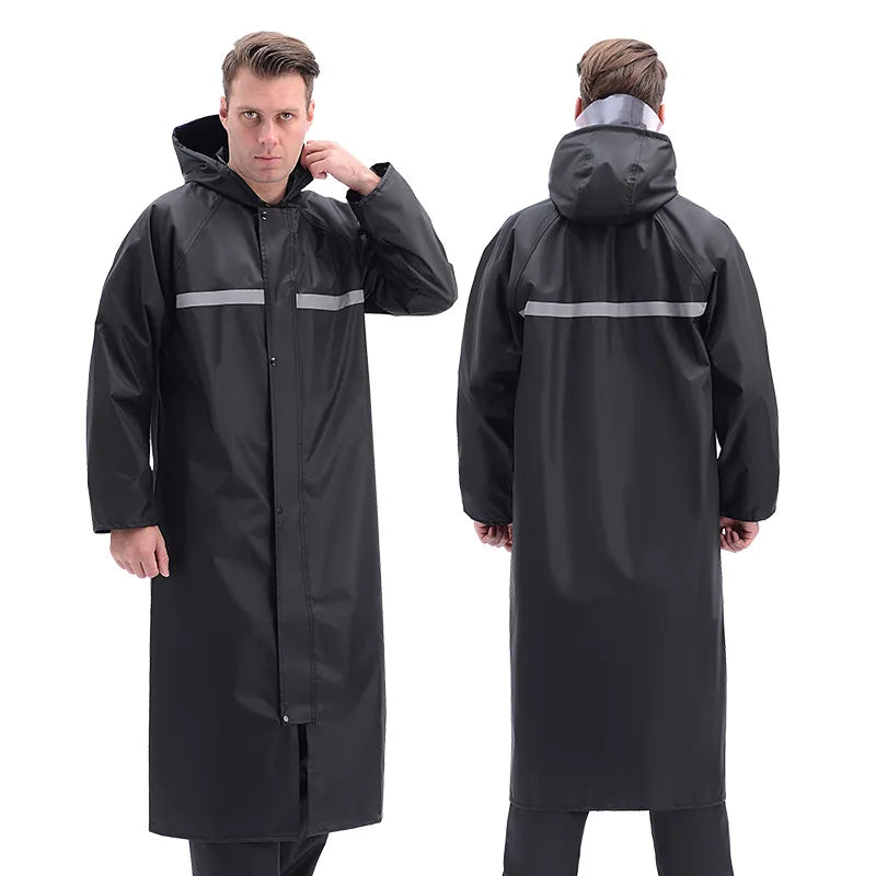 Wholesale Black Oxford Cloth One-Piece Adult Long Windbreaker Waterproof Windproof Split Raincoat Custom Logo Work Polyester