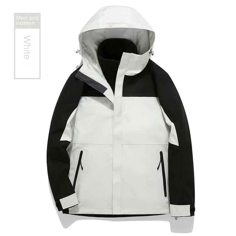 Autumn Men's Women's Three-in-One Detachable Windproof Rubber Jacket Fleece Liner Stand Zipper for Mountaineering Outdoor