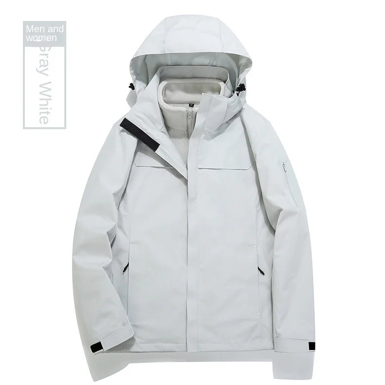Men's and Women's Outdoor Casual Winter Three-in-One Mountaineering Suit Thickened Jacket with Detachable Front Liner