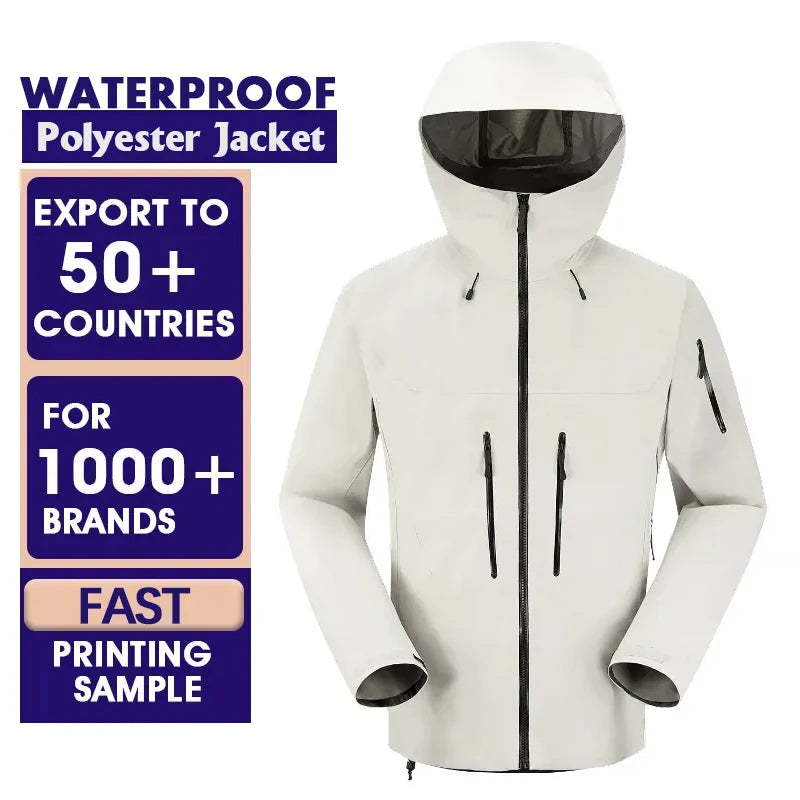 Wholesale Polyester Outdoor Windbreaker Jacket Breathable Men's Rain Coats Custom Printed Windproof Hooded Rain Jacket for Men