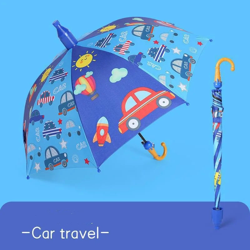 High Quality Kids Cartoon Rain Wind Umbrella Customized Cheap Polyester Straight Design Manual Curved Plastic Wholesale Cars Use