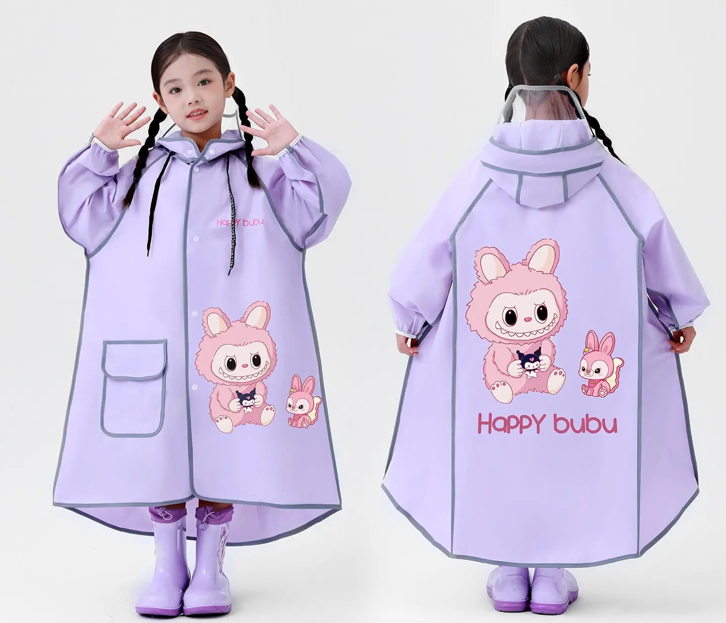 Modern Cartoon Raincoat for Girls Waterproof EVA Material for Kindergarten Elementary School Bag for Travel Outdoor Tours