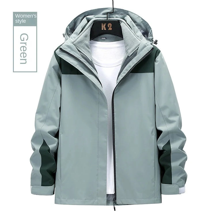 Outdoor Waterproof Windbloc Zipper Solid Soft Shell Three-in-One Detachable Two-Piece Set Fleece-Lined Thick Winter