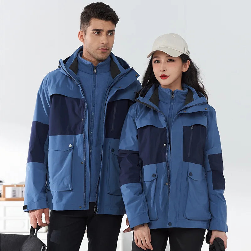 Outdoor Two-piece Three-in-one Unisex Full-pressure Adhesive Inner-stitched Waterproof Windproof Mountaineering Fleece Jacket