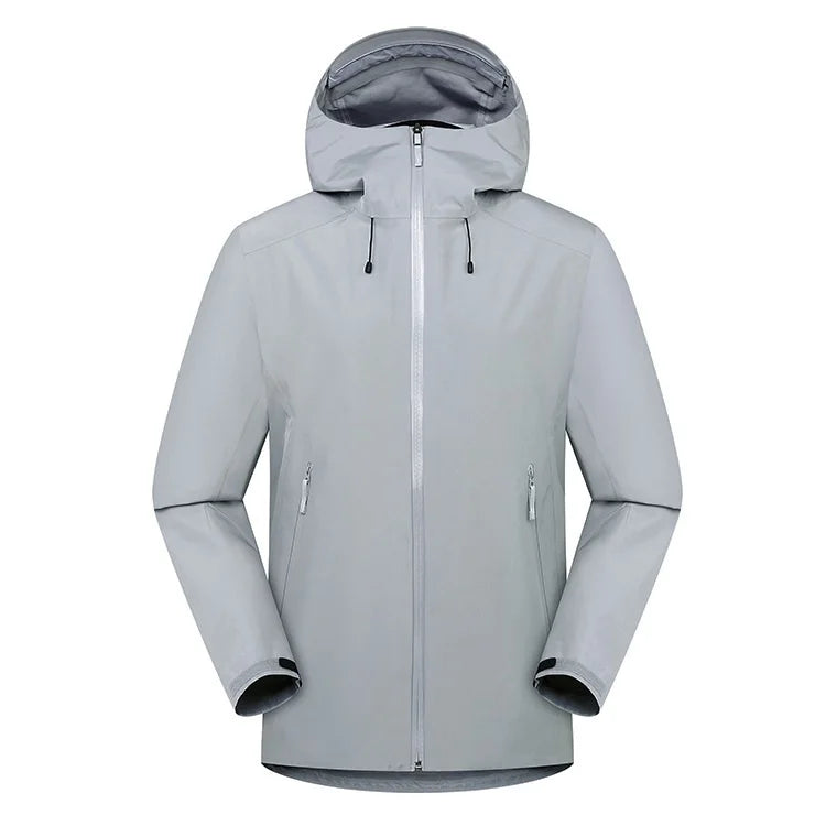 Hot Sale Unisex Custom Logo Hard Shell Single Layer Waterproof Windproof Outdoor Hiking Climbing Rain Jacket Hooded Raincoat