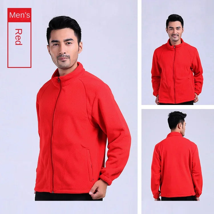 New Outdoor Hooded Fleece Jacket Unisex Zipper Closure Waterproof Thick Lining Winter Double-Sided Padded Stand Rabbit Fur Trim