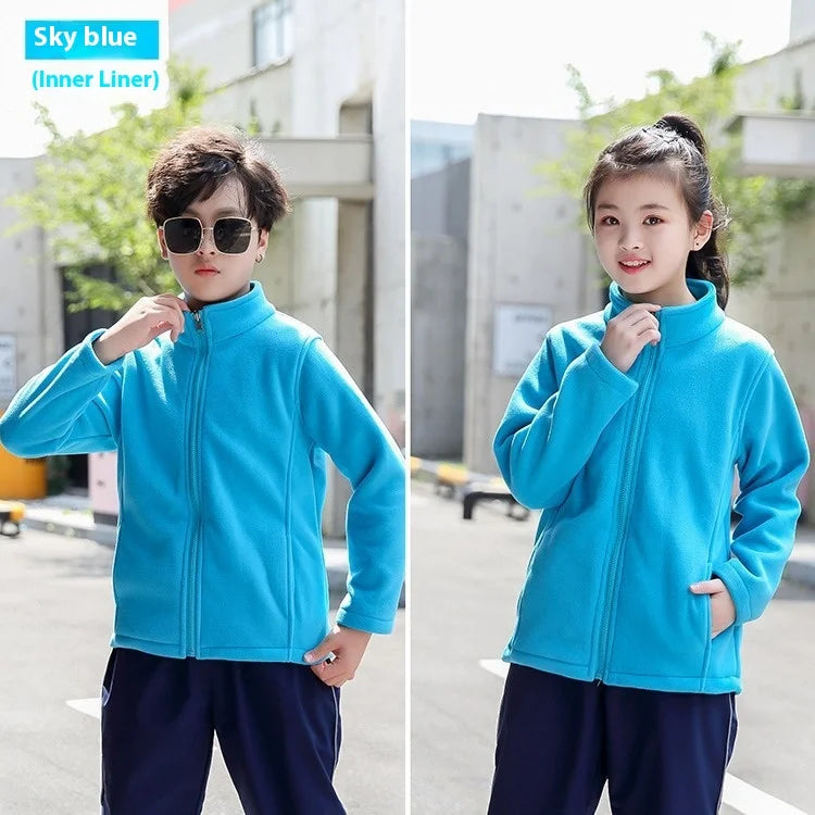 Children's Outdoor Assault Coat Stand Two-Piece Three-In-One Garden Uniform Fleece-Lined Thick Suit Zipper Customizable Logo