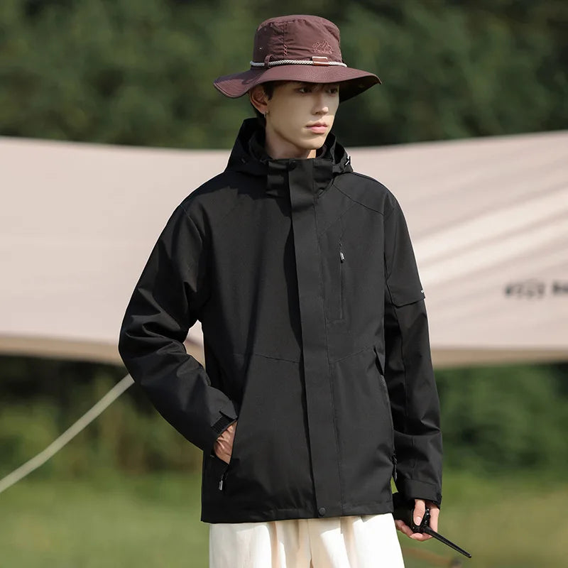 Men's Soft Shell Sports Jacket Single-Layer Windproof Waterproof Print Casual Stand Collar Zipper Closure for Spring Autumn