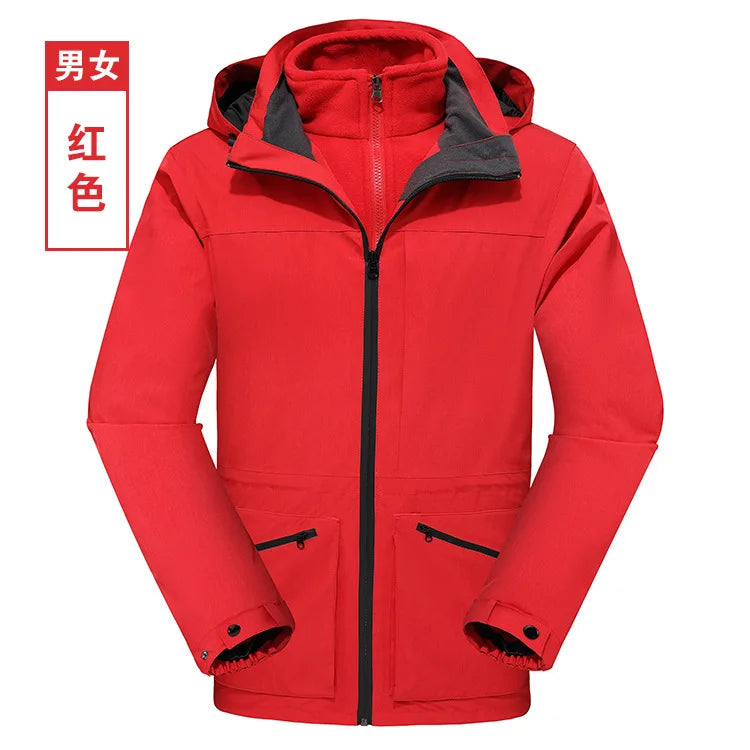 High-End Waterproof Breathable Outdoor Clothing for Men Women Autumn Winter Two-Piece Three-In-One Windproof Jacket Full Zipper