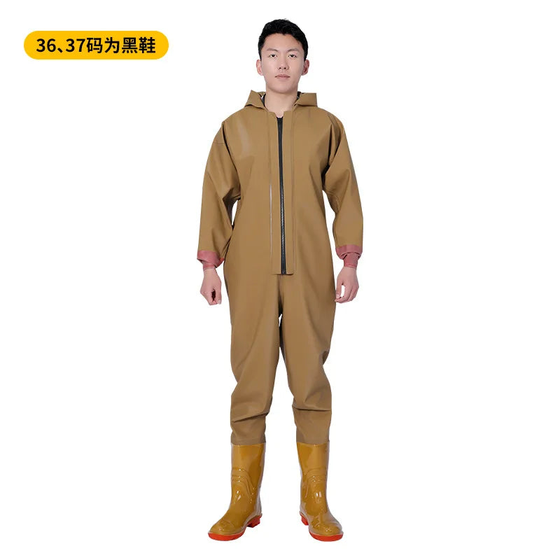 Wholesale Thickened PVC Full-Body Waterproof Chest Wader Fishing Rain Water Pants with Zipper Closure Unisex