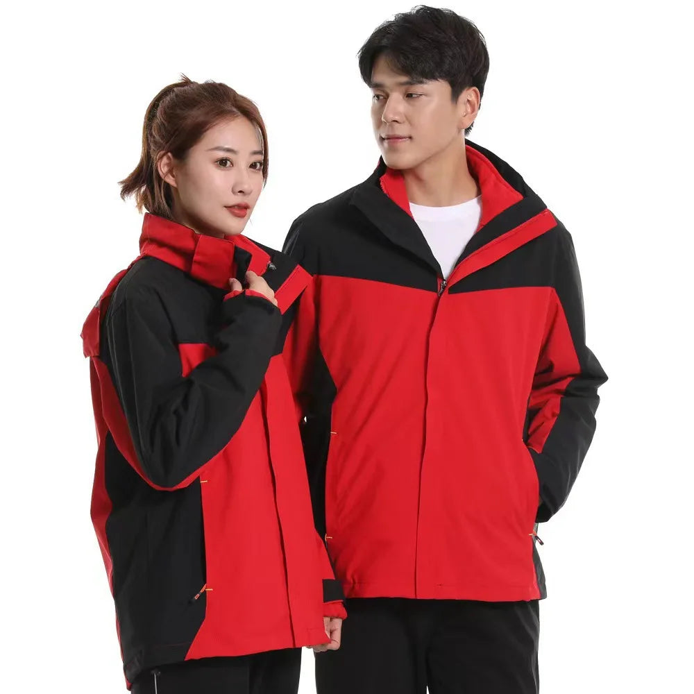 2025  Men's Women's New Style Outdoor Three-in-One Ski Suit Windproof Waterproof Breathable Stand Zipper for Winter