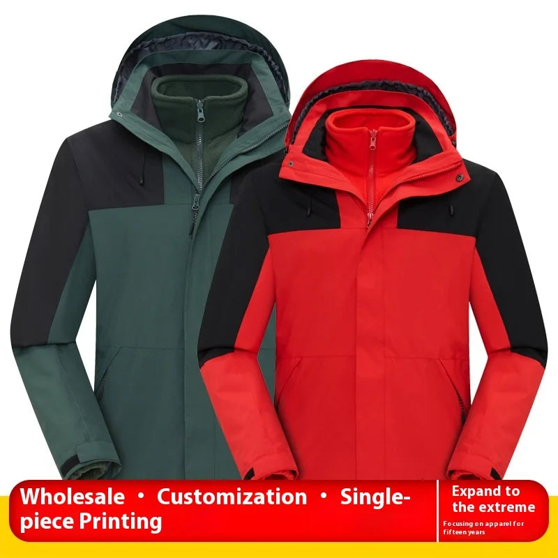 Three-in-One Charging Clothing for Men Women Autumn Winter Windproof Jacket Detachable Liner Two-Piece Tooling Logo Plain Dyed