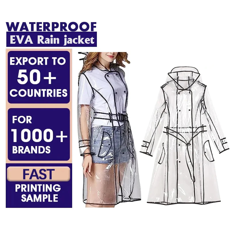 OEM Waterproof Portable New Style Raincoat Clear EVA Ladies Rain Coats Transparent Long Rain Gear Raincoat Poncho for Women