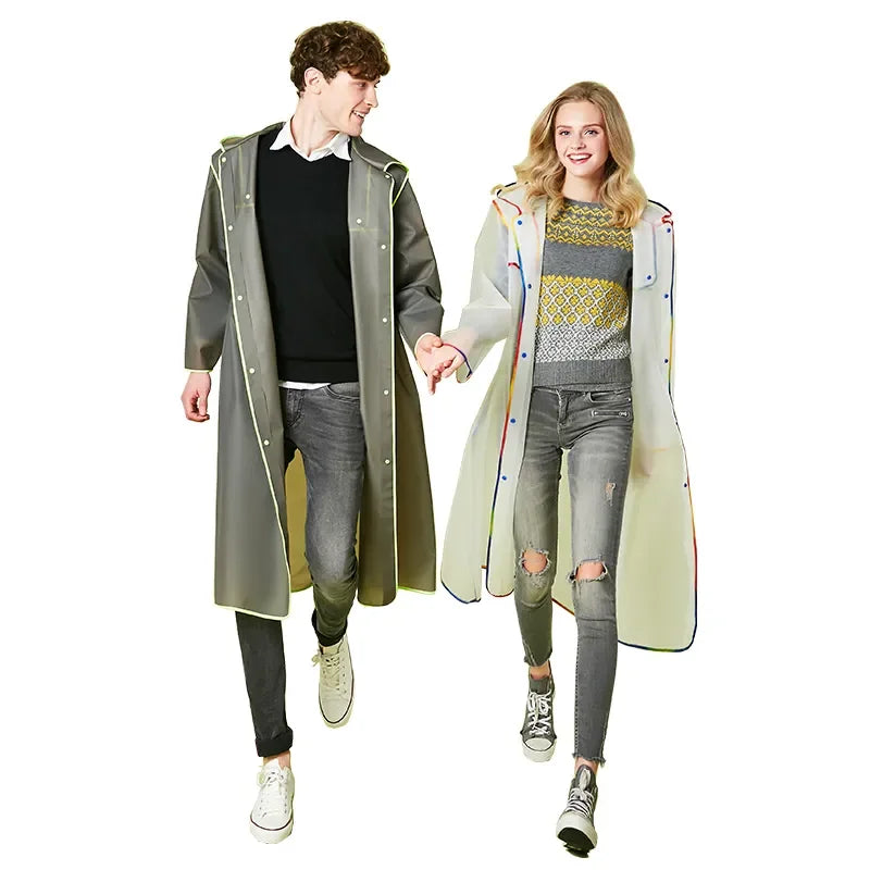 Unisex EVA Rain Poncho Adults Customizable XXL Long Cape Colorful Hem Waterproof Rain Jacket Outdoor Hiking Travel Logo