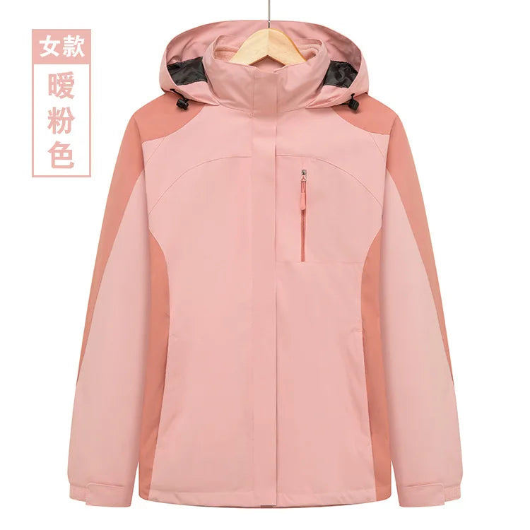 Men's and Women's Outdoor Polar Fleece Liner Waterproof Winter Warm Overalls Two-Piece Three-In-One Zipper with Printed Design