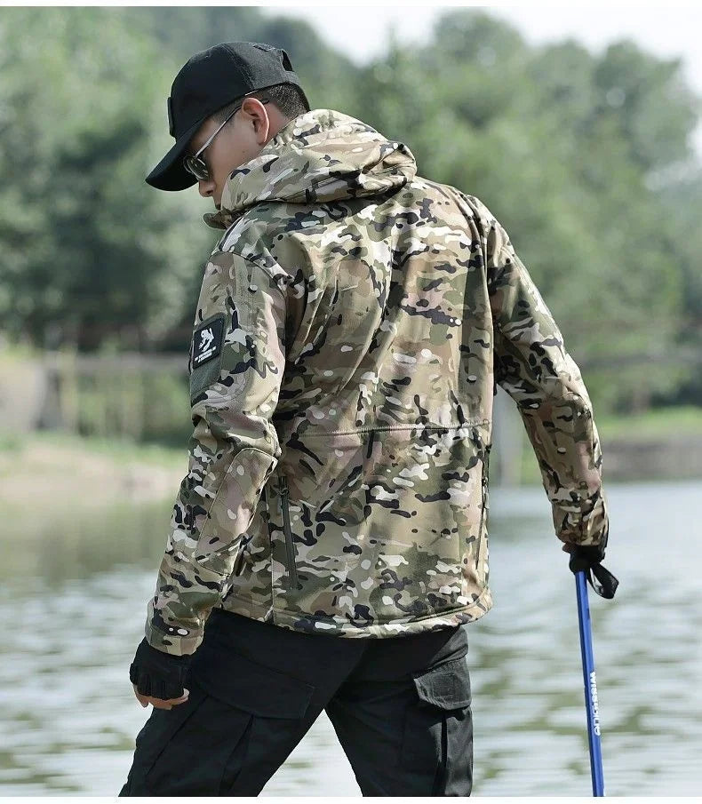 Men's Lightweight Winter Jacket Breathable Waterproof Windproof White Duck Camouflage Hoodie Fall Hiking Uniform Made Polyester