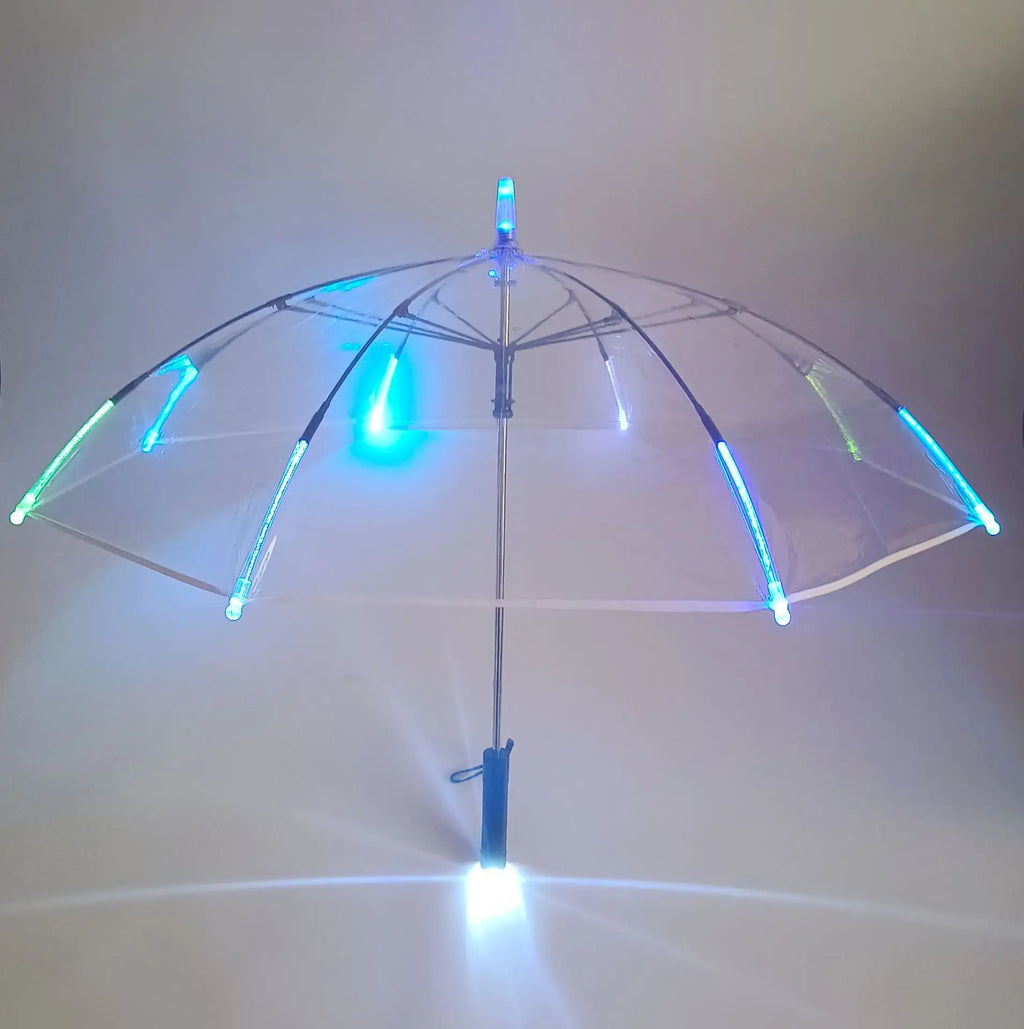 Glowing Flash Umbrella LED Waterproof Transparent Straight Pole Umbrella for Sunny