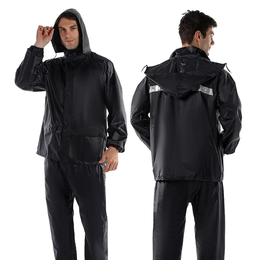 Men's Unisex Navy Blue Raincoat Lightweight Waterproof Windproof Motorcycle Rainwear with Pockets Standard Thickness for Hiking