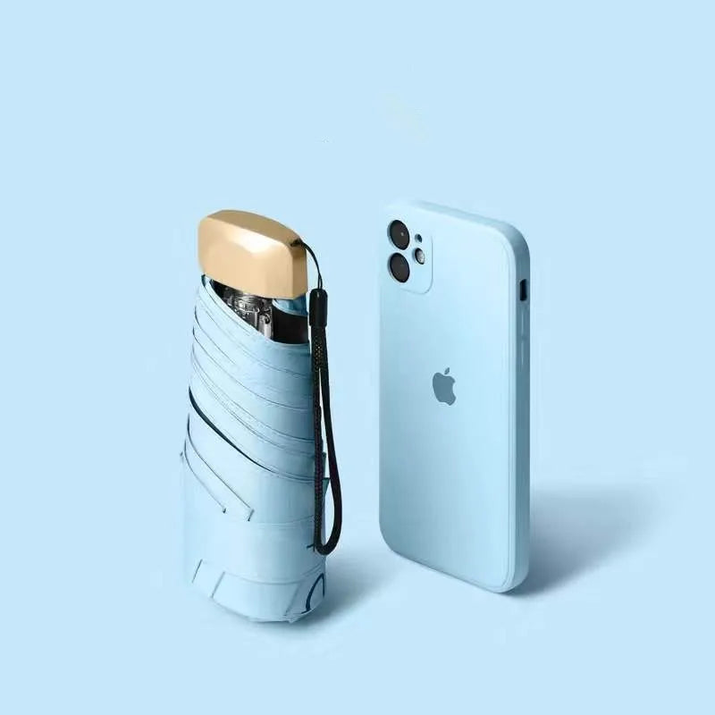 Portable Folded Ultra Light Weight 5 Folding Umbrella Sunblock UV Mini Pocket Umbrella