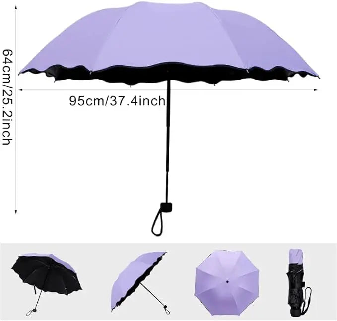 Creative Three-Fold Lotus Leaf Edge Sunshade Umbrella Watercolor Blooms Strong UV Protection Black Glue Customizable Logo