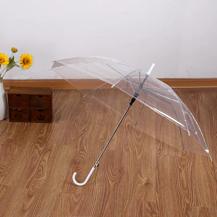 Automatic Customized Logo Umbrella Steel Travel Popular Stretch Modern Rod Transparent Small Fresh Long Handle Windproof
