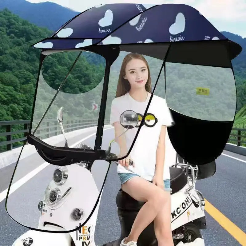 Full Cover Scooter Bicycle UV Printed Rain Shelter Manual Pongee Canopy Adults' Motorcycle Car Electric Bike Motor Sunshade