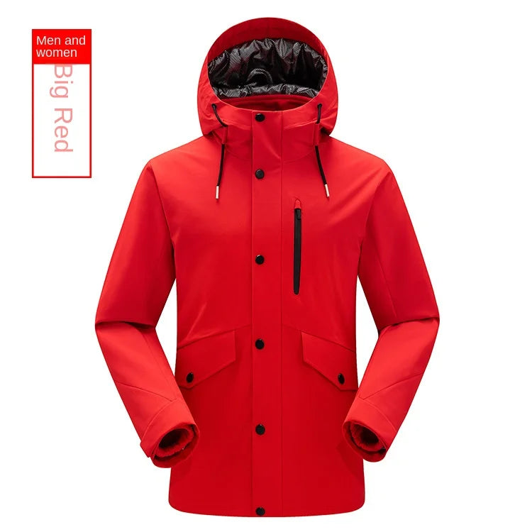 High-end New Plus Size Three-in-one Men's Women's Winter Windproof Warm Two-piece Outdoor Hiking Suit Zipper Couples Logo 100%