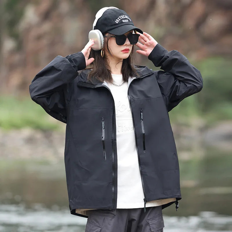 Single Layer Windproof Waterproof Outdoor Punching Jacket  Rain Jacket Spring Autumn Hiking Group Printed Embroidery Logo