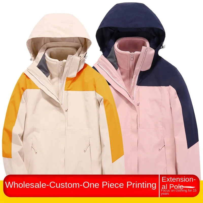 Men's and Women's Three-in-One Waterproof Windbreaker with Zipper Closure for Autumn/Winter Outdoor Sports Wholesale