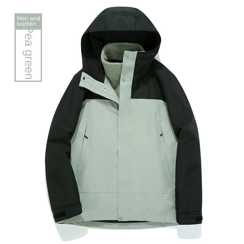 Outdoor Trendy Windproof Waterproof Hooded Long-sleeved Jacket for Men Women Spring Autumn Winter Casual Mountaineering Solid