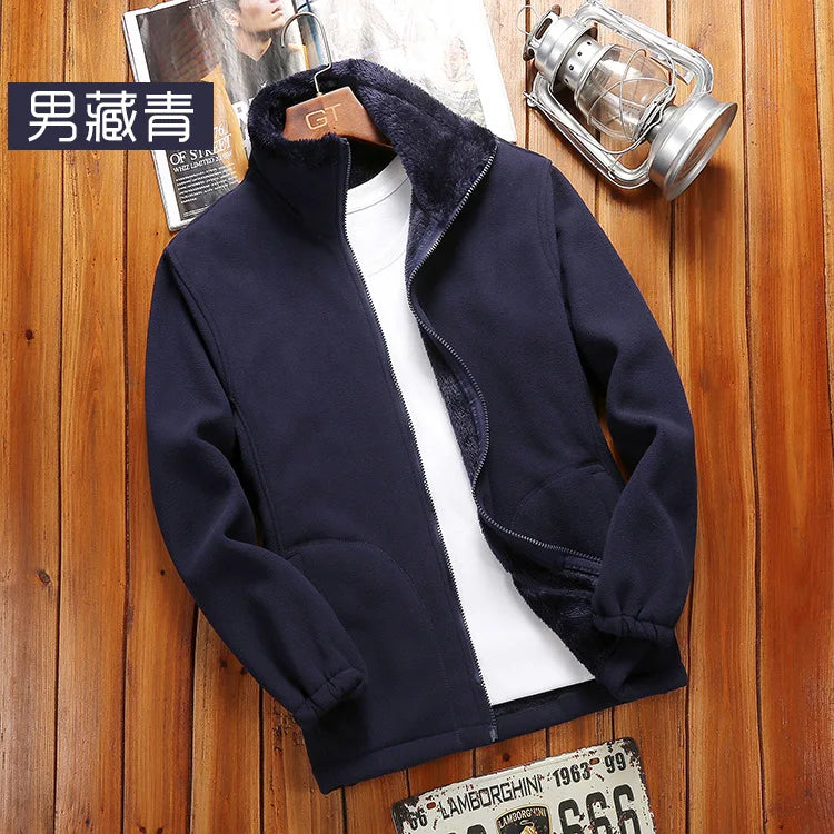 Casual Outdoor Indoor Polar Coral Fleece Coat for Men Women Spring Autumn Winter Thickened Sweater Cardigan with Charging Liner