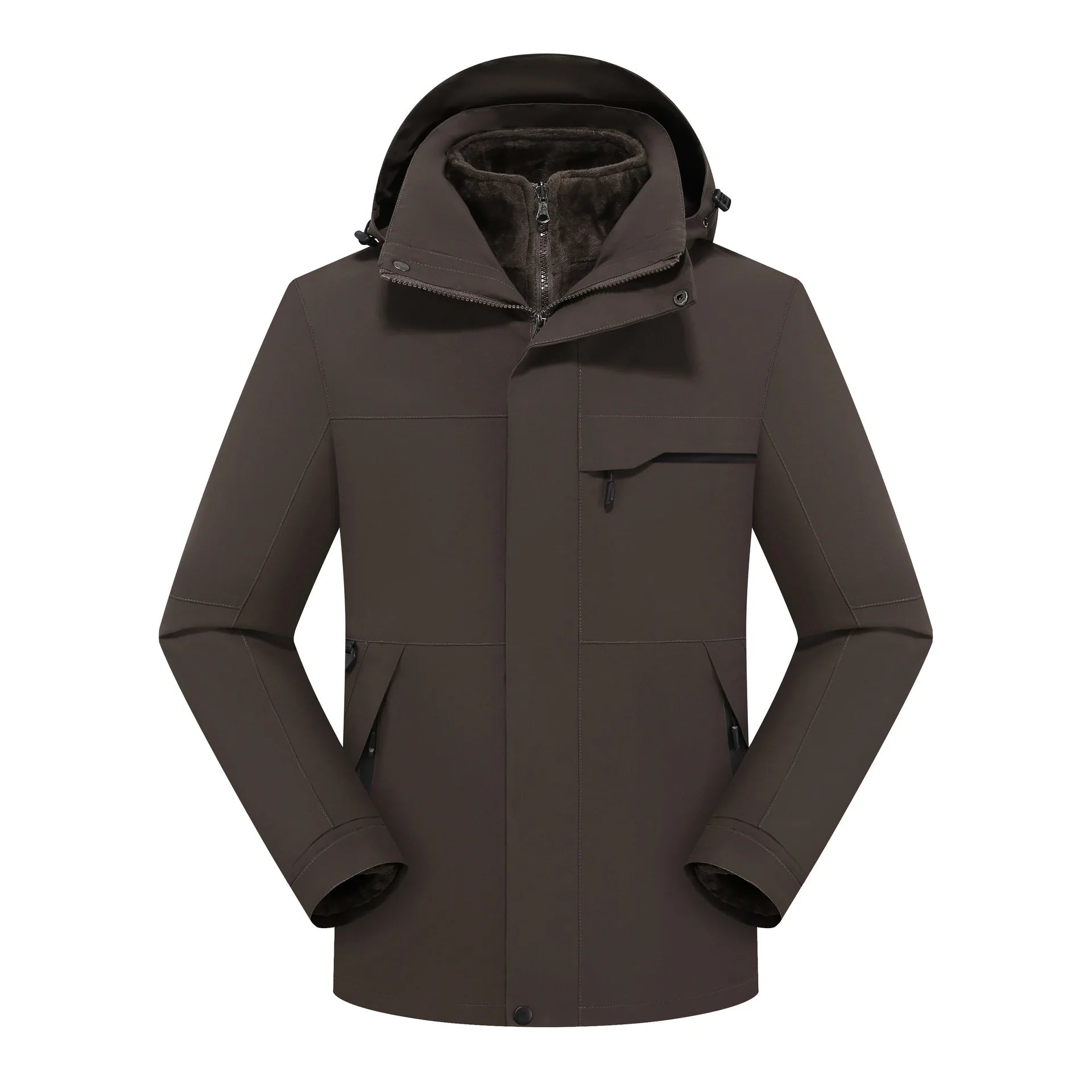 Unisex Winter Fleece Three-in-One Hooded Jacket Removable Zipper Closure Soft Nylon Shell Waterproof for Technology