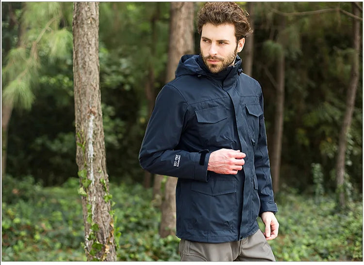 Outdoor Clothing Men's Three-in-One Detachable Fleece Waterproof Zipper Closure Nylon Two-Piece Ski Mountaineering Jacket