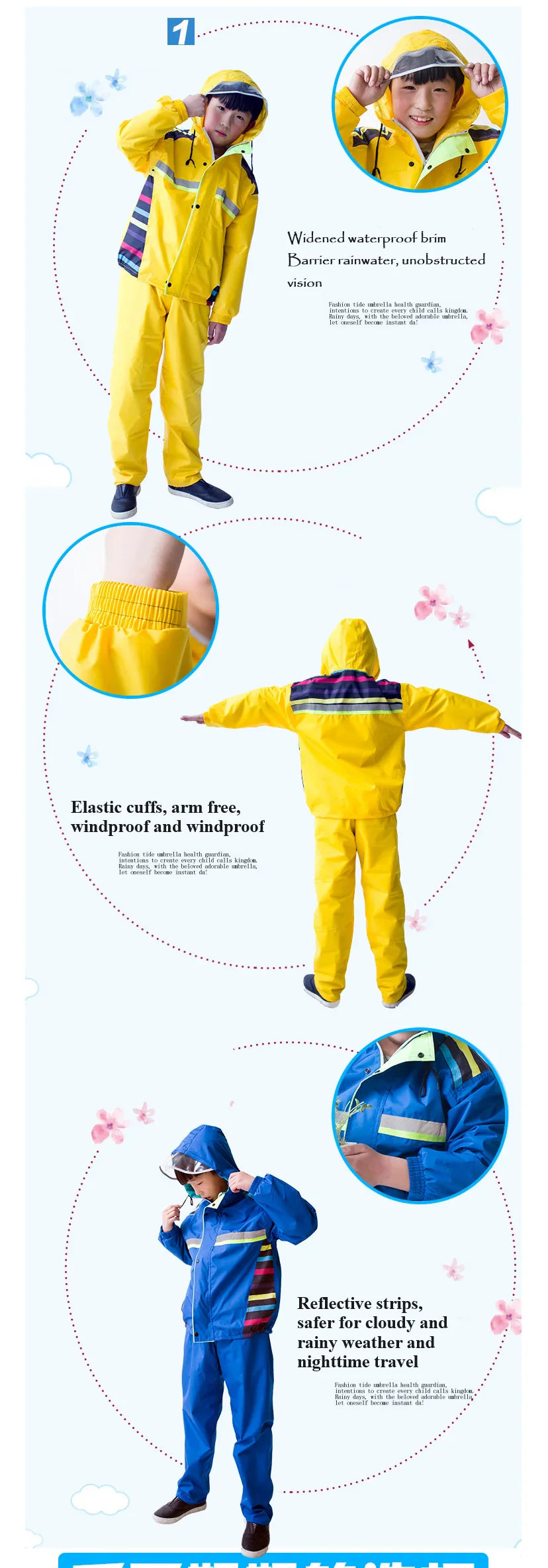 Children's Split Raincoat and Rain Pants Set, Double-layer Waterproof, Student Cycling, Hiking, Outdoor Rain protection