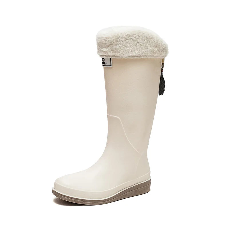 Lady Fashion Anti-Skid Rubber Women's Long Water Shoes Martin Rain Boots Waterproof Steel Insole for Work Winter Use