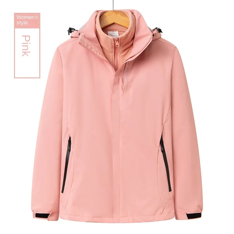 Men's Women's Outdoor Winter Work Clothes Rush Printed Logo Three-in-One Detachable Two-Piece Set Warm Waterproof Zipper