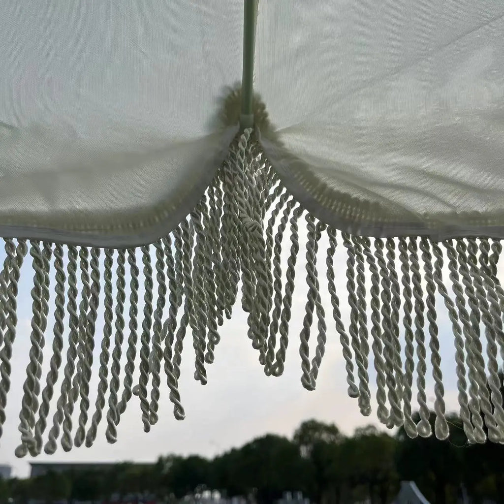 Korean Style Outdoor Large Beach Umbrella for Adults Automatic Wind Tilt With High Resistance Courtyard Beach Tassel Design