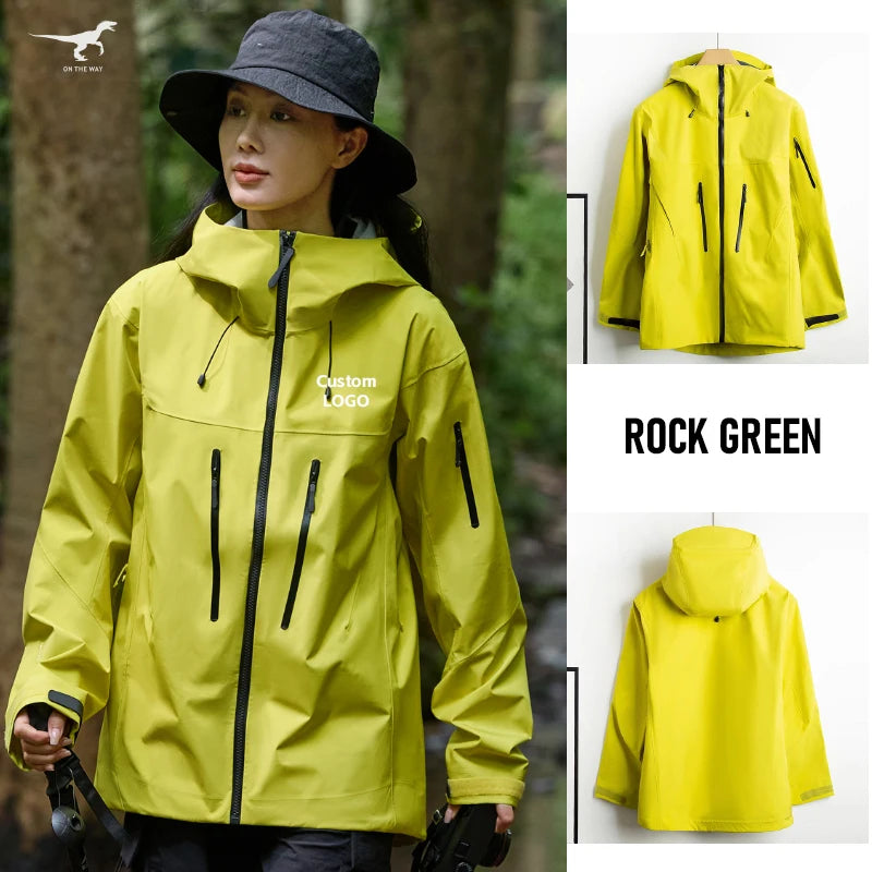 Men's Lightweight Stand Rain Jacket for Autumn Spring Breathable Hard Shell Coat Windproof 3D Embroidery Logo Zipper Prints for