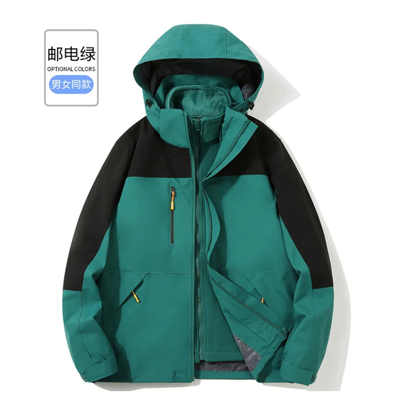 Men's and Women's Long Sleeve Stand Fleece Jacket Universal Waterproof and Windproof for Outdoor Travel Spring Zipper Woven