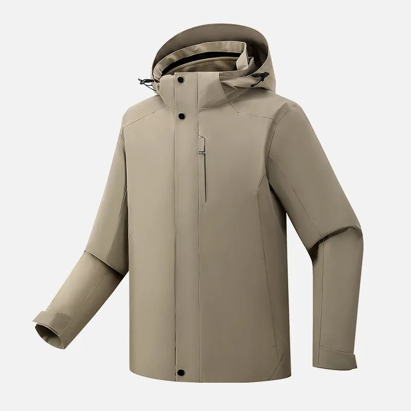 Factory Wholesale Men's Waterproof Hooded Fleece Jacket Removable Two-Piece Polyester Lining Printed Logo Polyester Shell 3XL