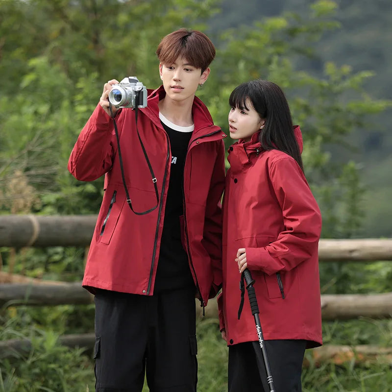 2025 New Outdoor  Two-Piece Three-in-One Mountaineering Suit Stand Windproof Waterproof Breathable Winter Zipper for Men