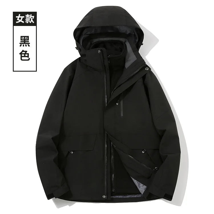 Two-Piece Charge Clothing for Outdoor Camping Mountaineering Travel-Stand Zipper LOGO Printing Three-in-One Overalls Wholesale