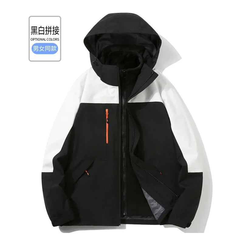 Men's and Women's Long Sleeve Stand Fleece Jacket Universal Waterproof and Windproof for Outdoor Travel Spring Zipper Woven