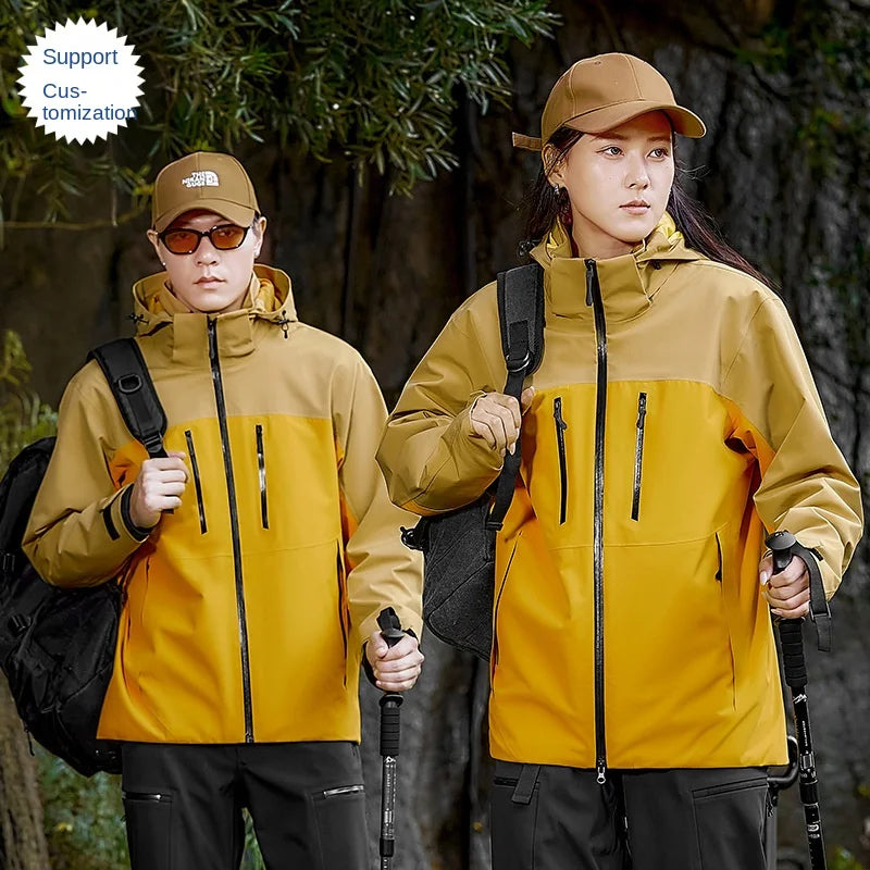 Unisex Winter Hooded Stand Collar Soft Shell Jacket Knitted Fabric Waterproof & Windproof Spandex/Polyester Material