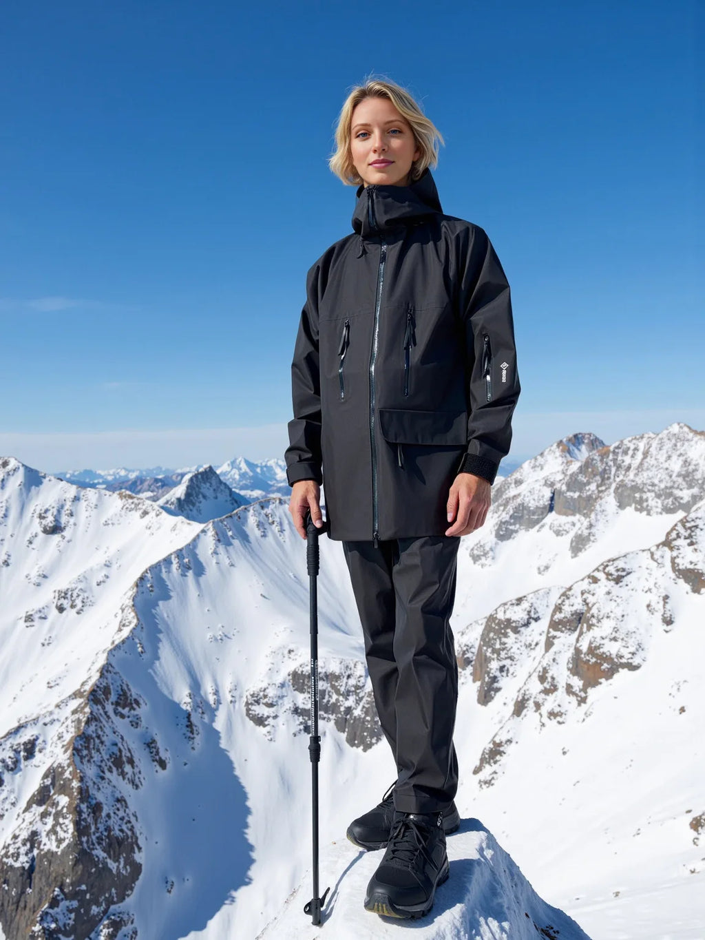 High-End Fashion Style Winter Ski Suit Stand Zipper Windproof Waterproof Breathable Jacket With  Hood for Mountain Climbing