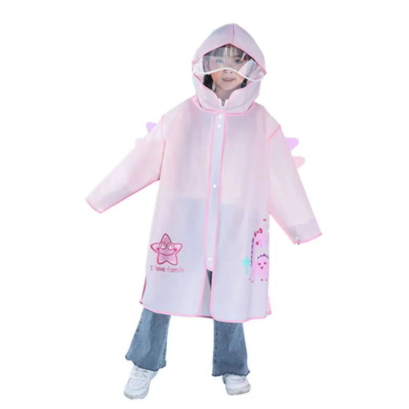 Extra-Large EVA Rain for Poncho Jacket for Primary School Children Boys Girls Big Hat Brim Cartoon Schoolbag Rain Gear for