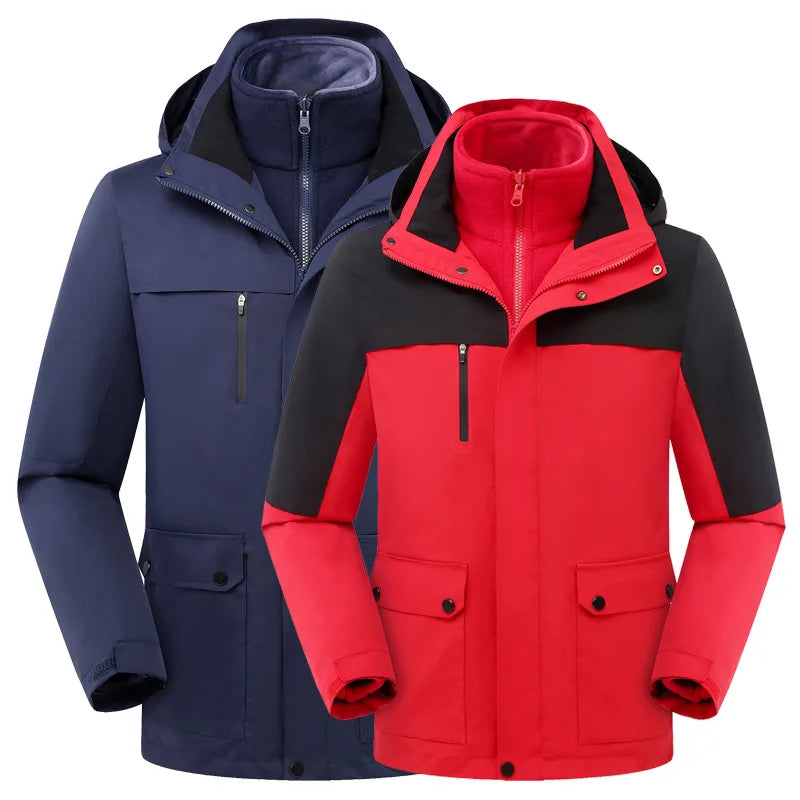 High-End Men's Women's Waterproof Jacket Soft Shell Three-in-One Detachable Fleece Liner Solid Warm Print Logo Charge Clothes
