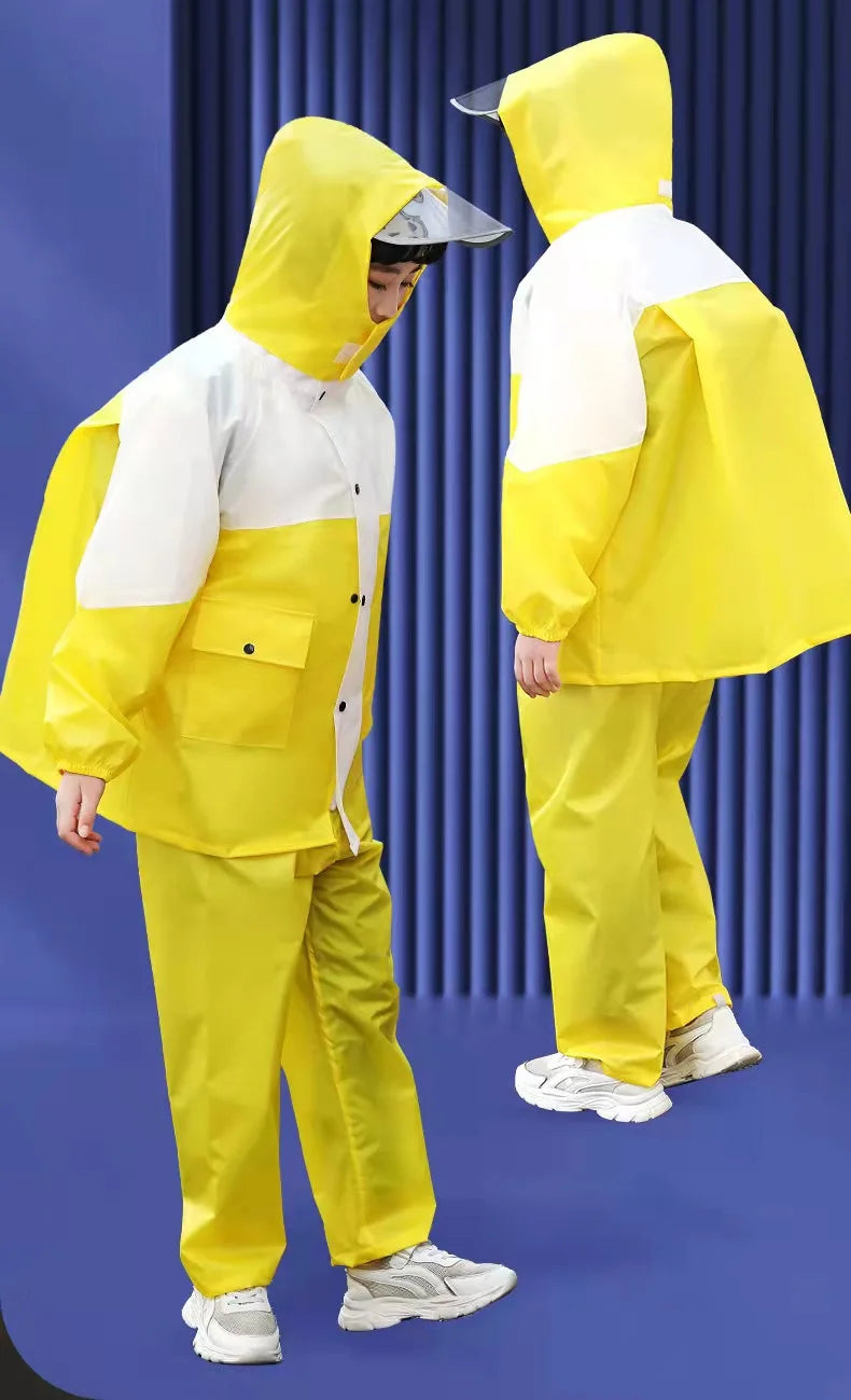 Children's Waterproof Rain Suit Set With Reflective Pants and Hidden Backpack Space Raincoat Custom Logo Decoration for Girls